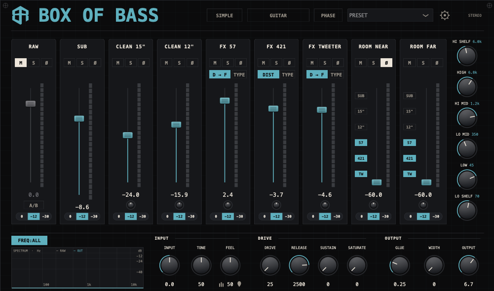 Box of Bass plugin interface, main view
