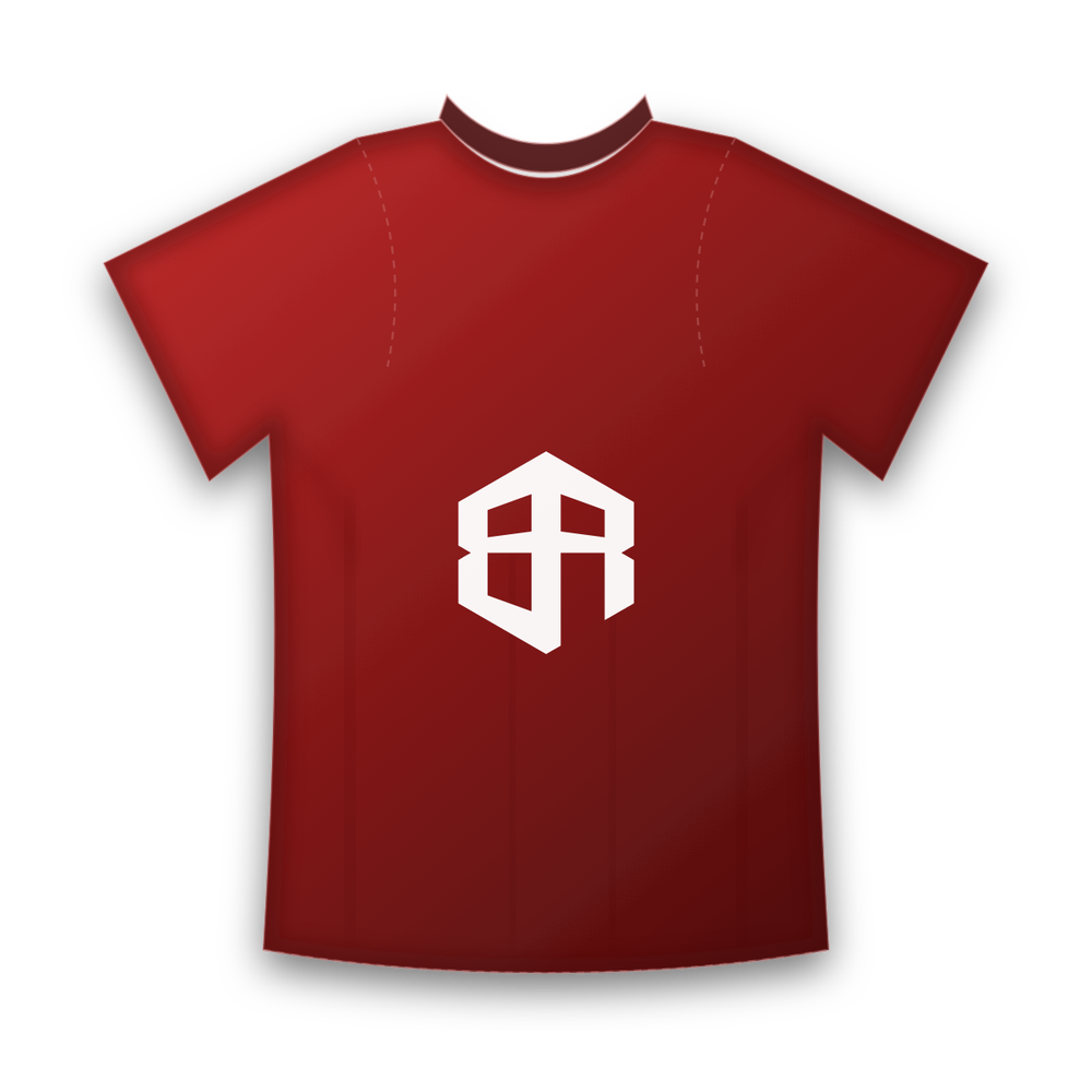 Blood-red t-shirt with the large white Box of Rules icon