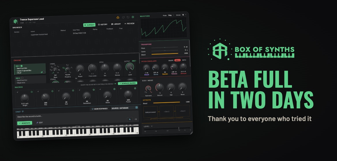 Box Of Synths: beta full in two days